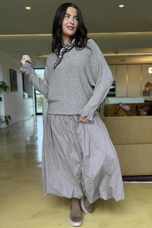 Conrad Batwing Ruffle Cuff Knit Mocha Marl /10